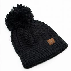Black Chunk Knit Pom CC Beanie