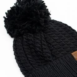 Black Chunk Knit Pom CC Beanie