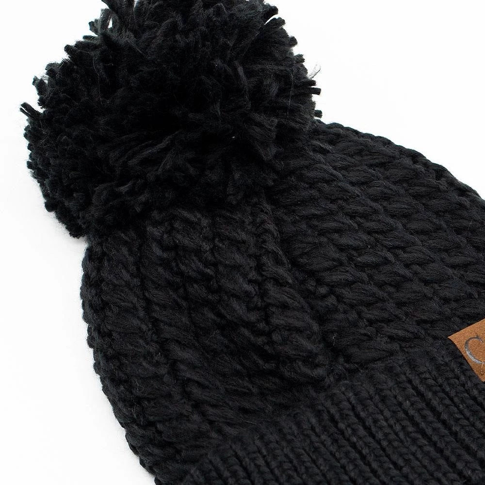 Black Chunk Knit Pom CC Beanie 2 Black Chunk Knit Pom CC Beanie