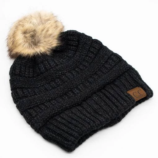 Chunk Knit Fuzzy Pom CC Beanie