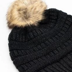Chunk Knit Fuzzy Pom CC Beanie