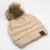 Cream Knit Pom CC Beanie