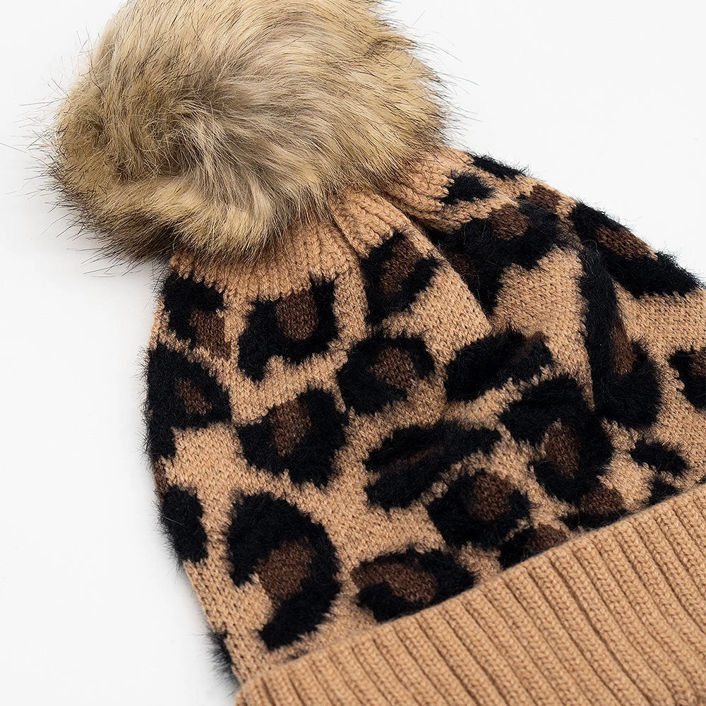 Leopard Latte Fuzz Pom CC Beanie Accessories 2 Leopard Latte Fuzz Pom CC Beanie Accessories