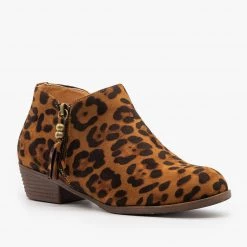 Mata Newest Arrivals Adorable Tasseled Leopard Ankle Booties