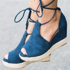Qupid Shoes Adriana Tie-Up Peep-Toe Wedges Newest Arrivals