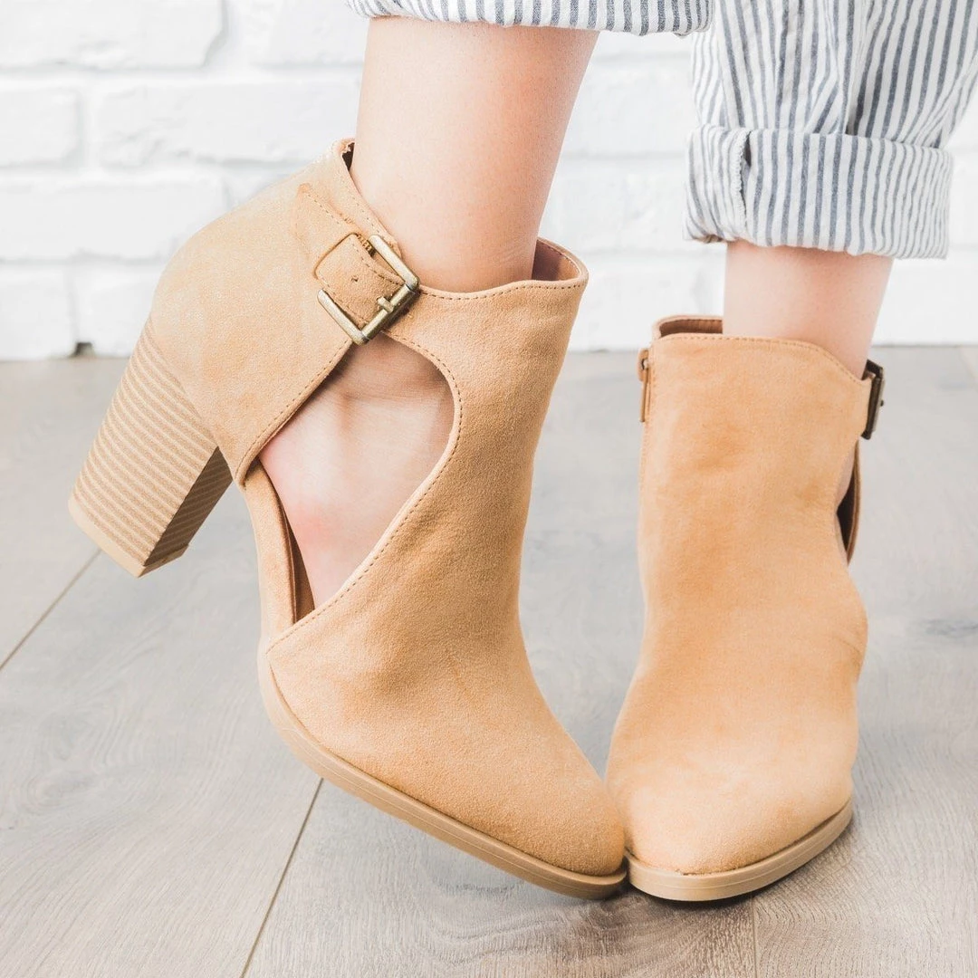 Qupid Shoes Newest Arrivals Almond Toe Side Cut Heel Booties 2 Qupid Shoes Newest Arrivals Almond Toe Side Cut Heel Booties