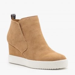 Qupid Shoes Animal Print Accent Pinhole Sneaker Wedges