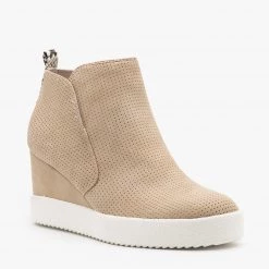 Qupid Shoes Animal Print Accent Pinhole Sneaker Wedges