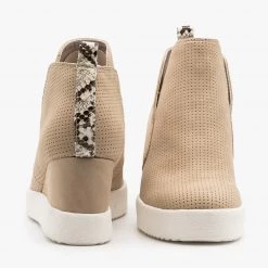 Qupid Shoes Animal Print Accent Pinhole Sneaker Wedges