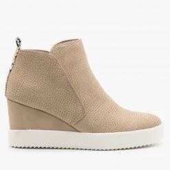 Qupid Shoes Animal Print Accent Pinhole Sneaker Wedges