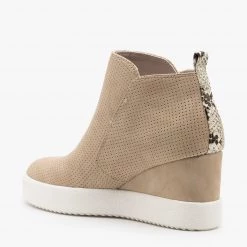 Qupid Shoes Animal Print Accent Pinhole Sneaker Wedges