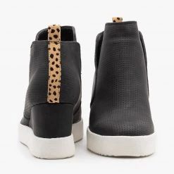 Qupid Shoes Animal Print Accent Pinhole Sneaker Wedges