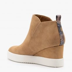 Qupid Shoes Animal Print Accent Pinhole Sneaker Wedges