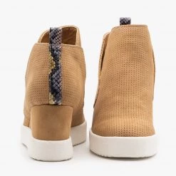 Qupid Shoes Animal Print Accent Pinhole Sneaker Wedges