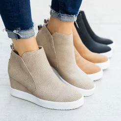 Qupid Shoes Animal Print Accent Pinhole Sneaker Wedges