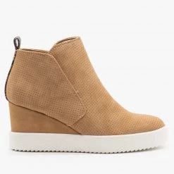 Qupid Shoes Animal Print Accent Pinhole Sneaker Wedges