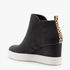 Qupid Shoes Animal Print Accent Pinhole Sneaker Wedges