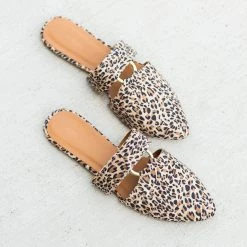 Qupid Shoes Animal Print Cutout Mule Flats