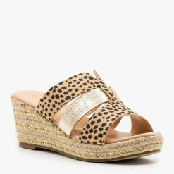 Mata Animal Print Gold Flecked Espadrille Wedges