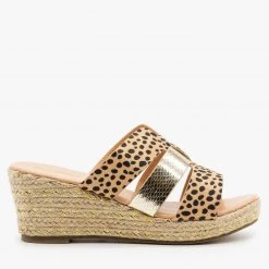 Mata Animal Print Gold Flecked Espadrille Wedges