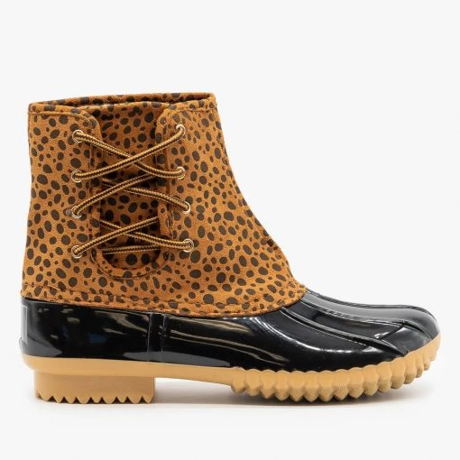 Nature Breeze Newest Arrivals Animal Print Side Laced Duck Boots