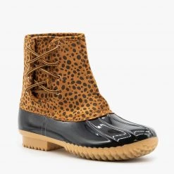 Nature Breeze Newest Arrivals Animal Print Side Laced Duck Boots