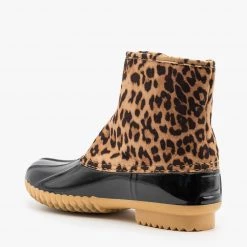 Nature Breeze Newest Arrivals Animal Print Side Laced Duck Boots