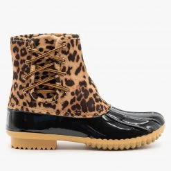 Nature Breeze Newest Arrivals Animal Print Side Laced Duck Boots