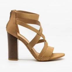 Bamboo Shoes Assymetrical Strappy Block Heels