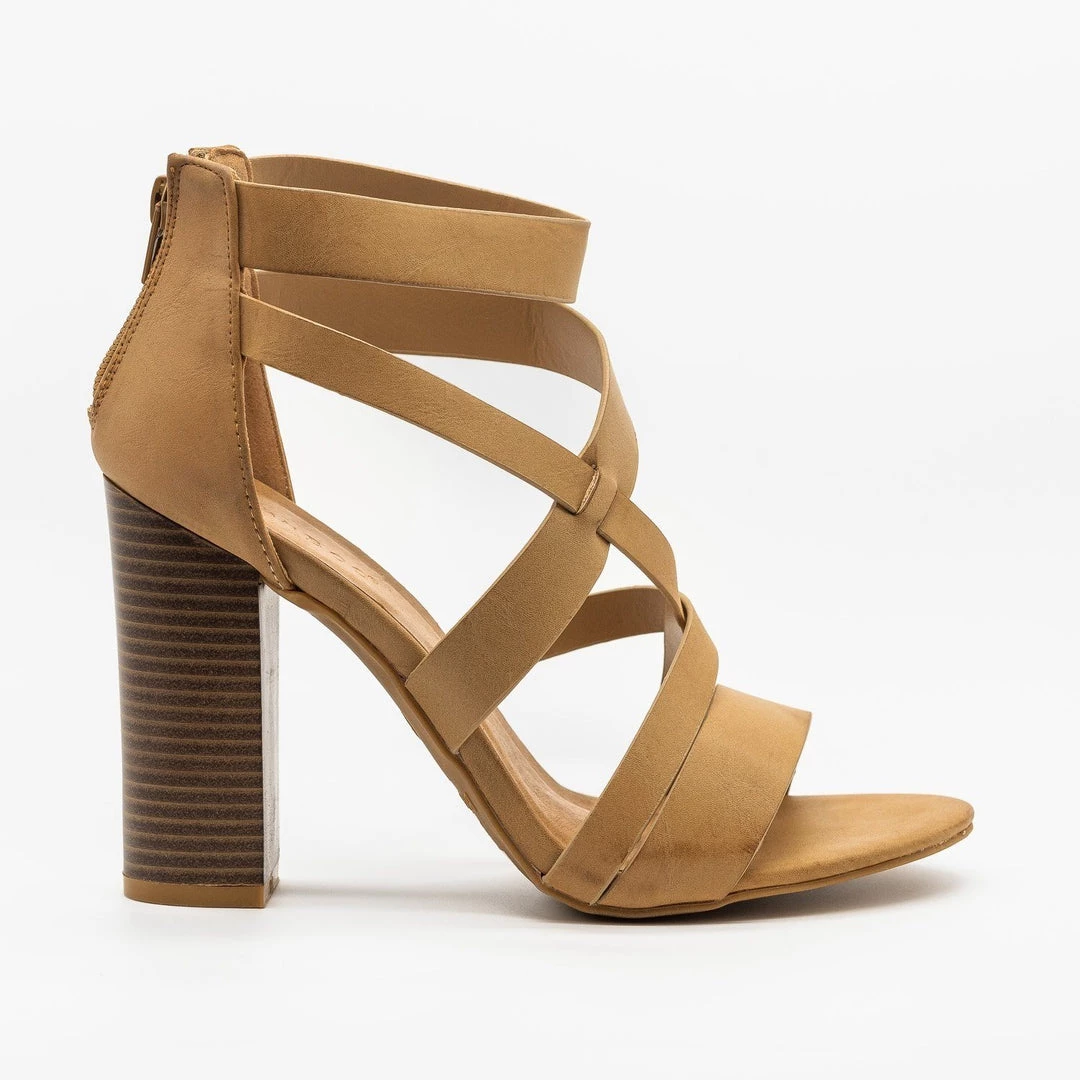 Bamboo Shoes Assymetrical Strappy Block Heels 1 Bamboo Shoes Assymetrical Strappy Block Heels
