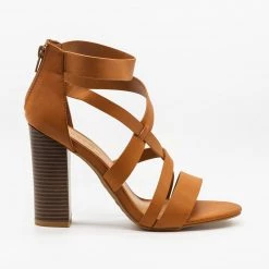 Bamboo Shoes Assymetrical Strappy Block Heels