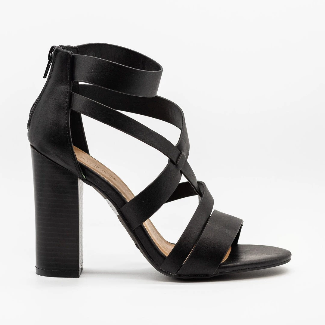 Bamboo Shoes Assymetrical Strappy Block Heels 5 Bamboo Shoes Assymetrical Strappy Block Heels