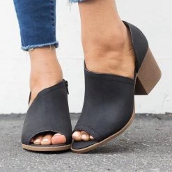 Qupid Shoes Asymmetric Peep-Toe Booties