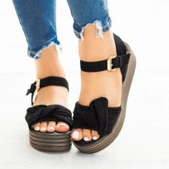 Nature Breeze Beautiful Bow Tie Stacked Flatform Wedges