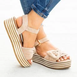 Nature Breeze Beautiful Bow Tie Stacked Flatform Wedges