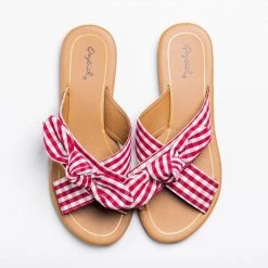 Qupid Shoes Beautiful Printed Bow Slip-On Sandals Newest Arrivals