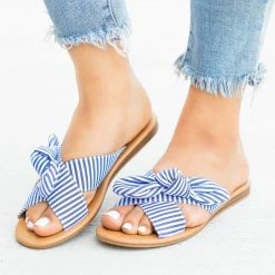 Qupid Shoes Beautiful Printed Bow Slip-On Sandals Newest Arrivals