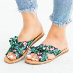 Qupid Shoes Beautiful Printed Bow Slip-On Sandals Newest Arrivals
