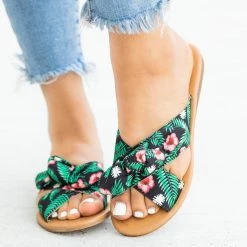 Qupid Shoes Beautiful Printed Bow Slip-On Sandals Newest Arrivals