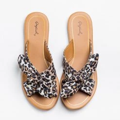 Qupid Shoes Beautiful Printed Bow Slip-On Sandals Newest Arrivals