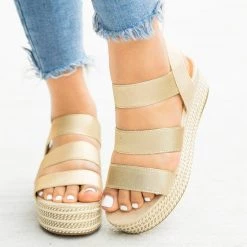 Bamboo Shoes Beautiful Triple Strap Espadrille Wedges