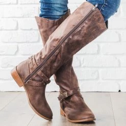 Qupid Shoes Belt Studded Riding Boots FINAL SALE Newest Arrivals