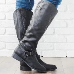 Qupid Shoes Belt Studded Riding Boots FINAL SALE Newest Arrivals