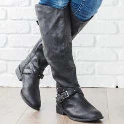 Qupid Shoes Belt Studded Riding Boots FINAL SALE Newest Arrivals