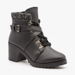 Qupid Shoes Belted Chunky Heel Booties Newest Arrivals