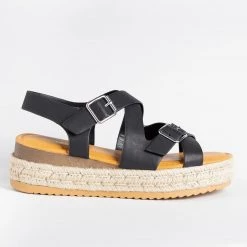 Bamboo Shoes Belted Criss Cross Espadrille Wedges