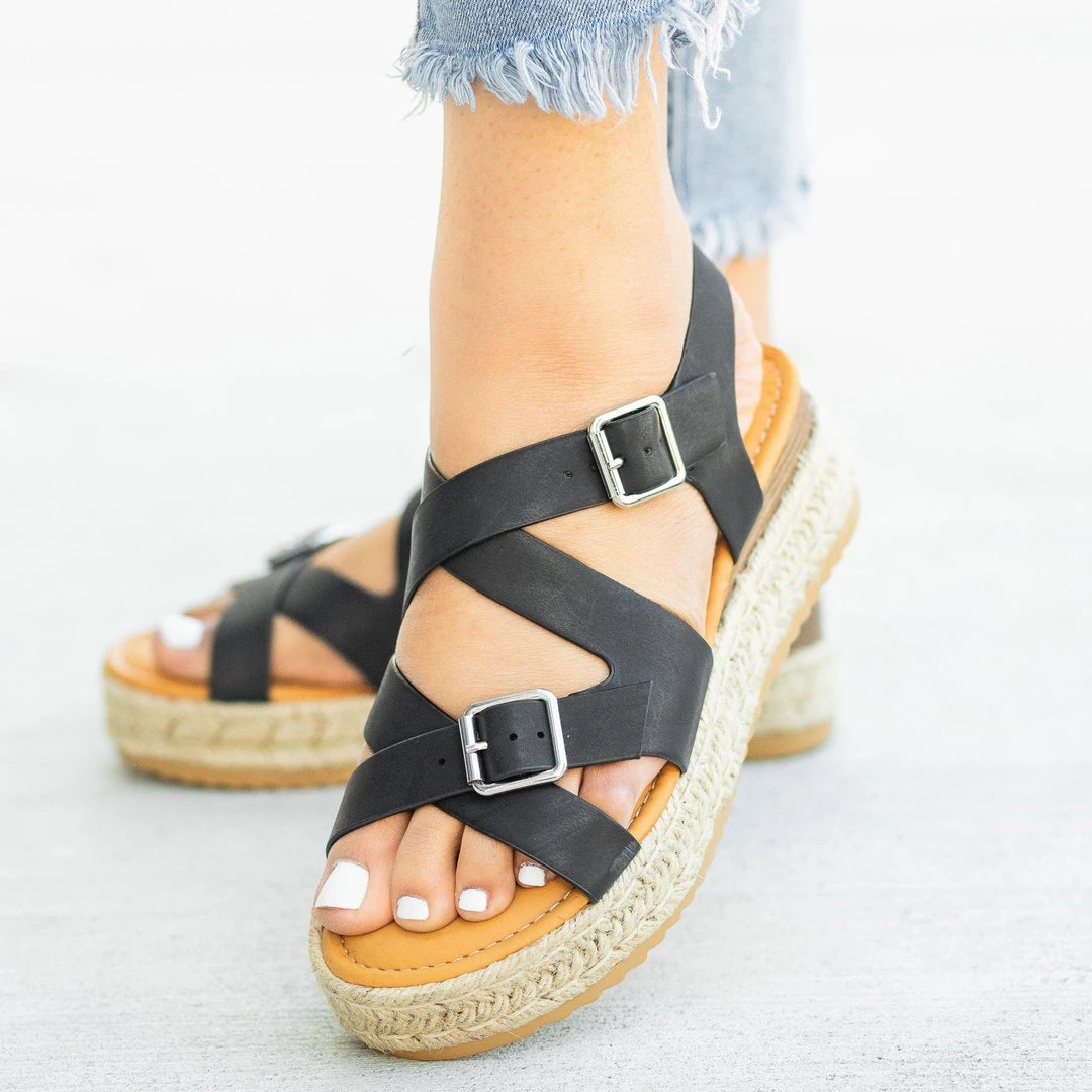 Bamboo Shoes Belted Criss Cross Espadrille Wedges 4 Bamboo Shoes Belted Criss Cross Espadrille Wedges