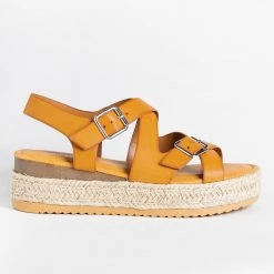 Bamboo Shoes Belted Criss Cross Espadrille Wedges