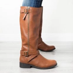 Qupid Shoes Newest Arrivals Belted Criss Cross Riding Boots