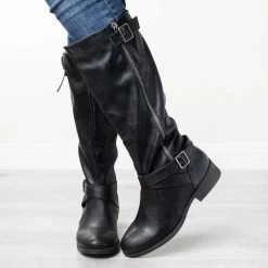 Qupid Shoes Newest Arrivals Belted Criss Cross Riding Boots